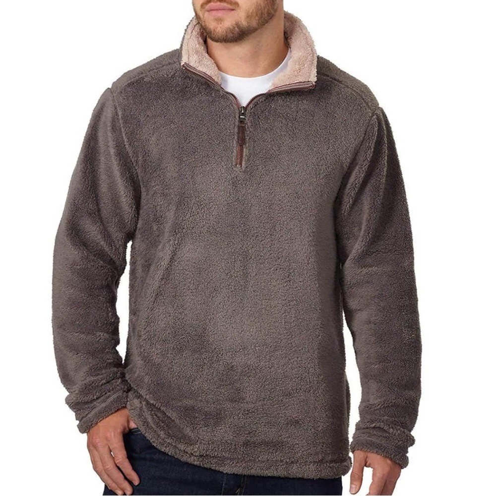 Grey Fuzzy True Grit Quarter Zip Up Jacket Size L